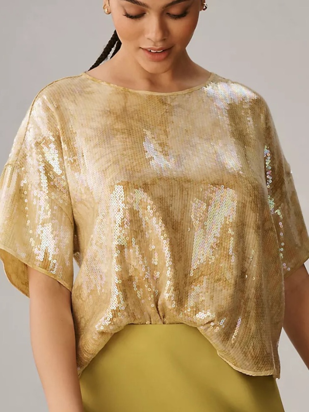 Anthropologie Pilcro Yellow Sequin Short Sleeve Tech Top NEW Women's 3xl